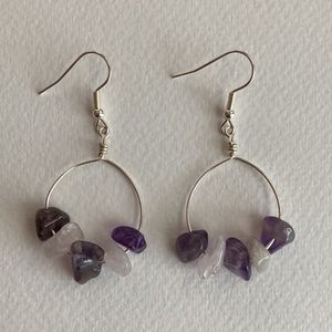 Handmade earrings, color silver, rose quartz and amethyst